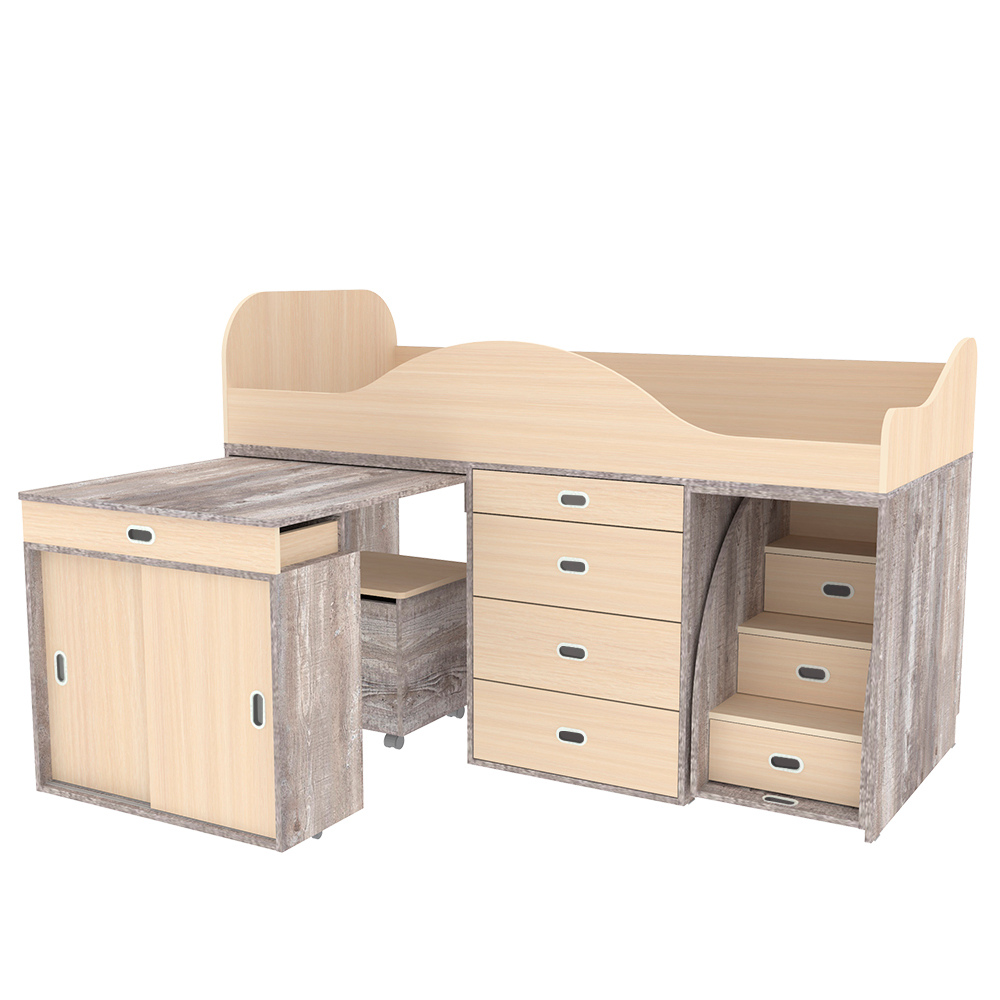 Кровать-чердак КарИВи Малыш Люкс Бетон  Дуб Молочный