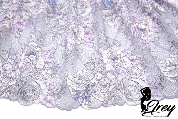 03-219 Кружево эластичное 22 см, лаванда/лиловый/серебро