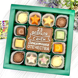 Шоколадный набор "С Днём Защитника Отечества": шоколадка и 12 конфет ручной работы