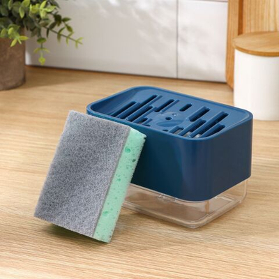 Синий дозатор для моющего средства с подставкой для губки и губкой (Цвет: не задано)