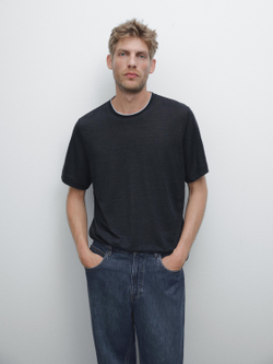 Massimo Dutti Футболка из контрастной трикотажной ткани, темно-синий