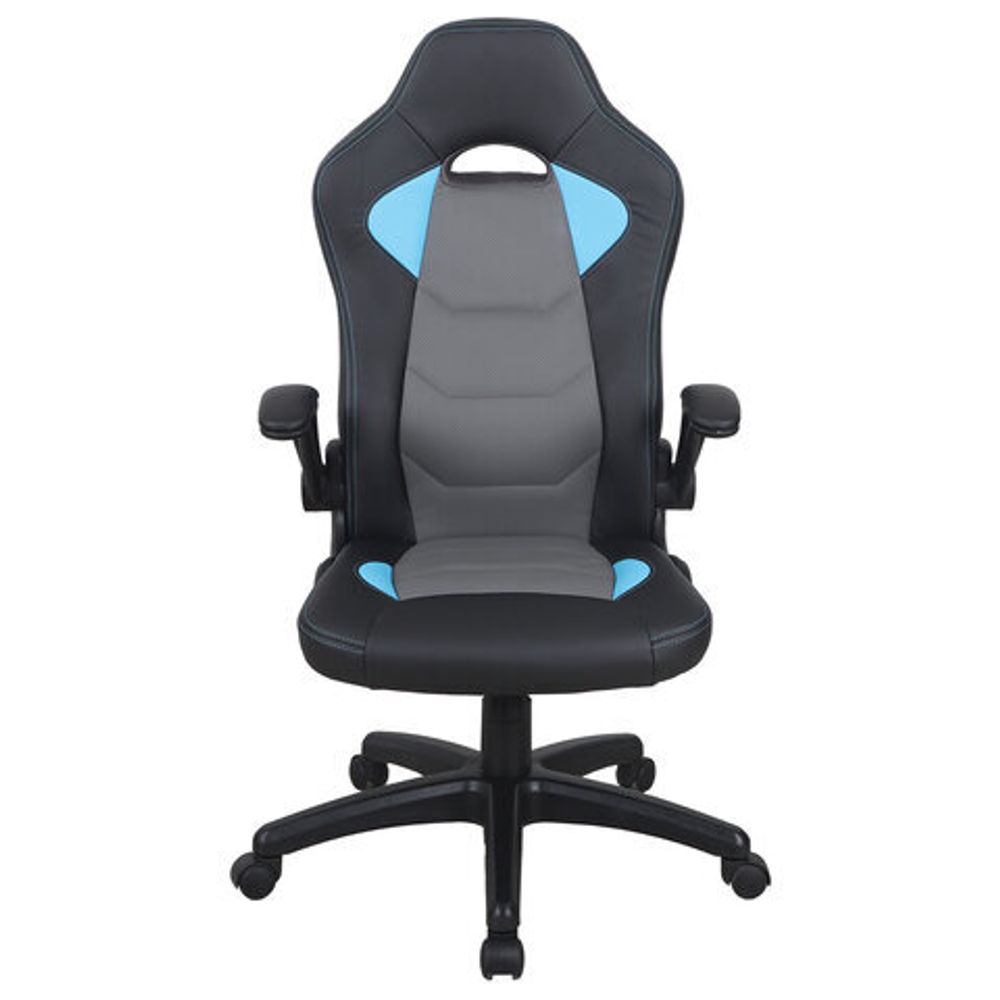 Кресло компьютерное BRABIX "Skill GM-005", откидные подлокотники, экокожа, черное/голубое, 532497