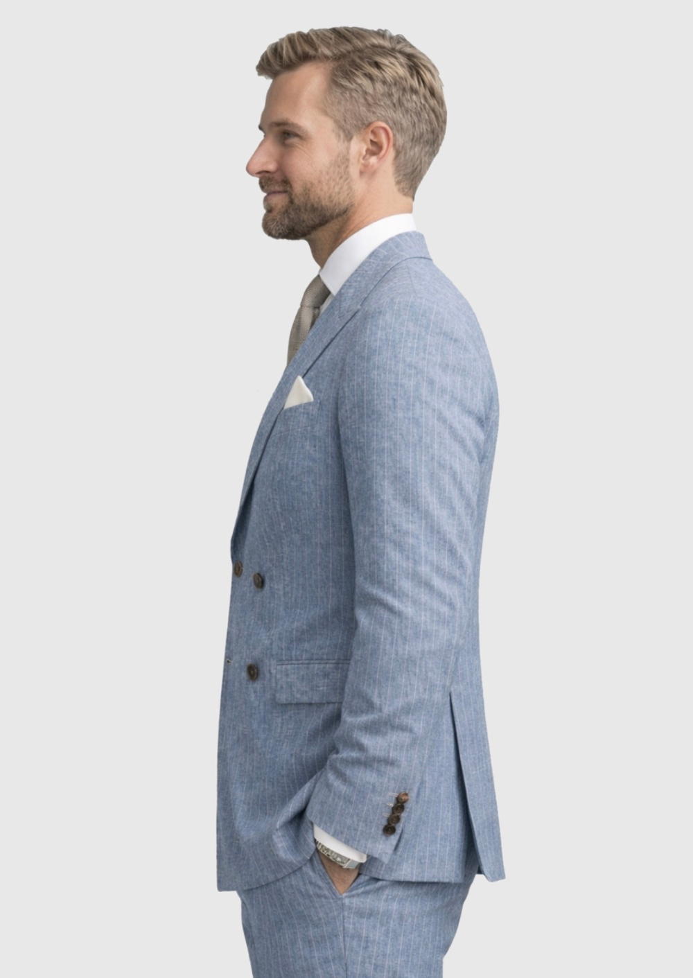 Мужской двубортный костюм (голубой) А92