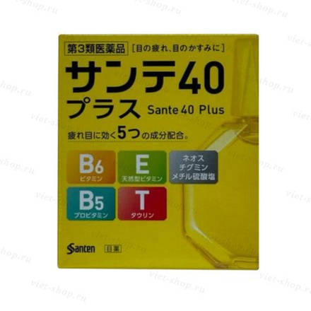 Японские капли для глаз с витамином E, B6 и таурином Sante 40 Plus, 12 мл.