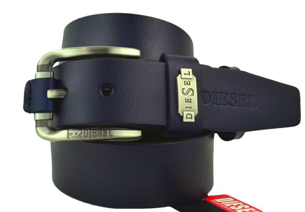 Ремень брендовый мужской тёмно-синий 40 мм для джинсов из кожи Diesel (копия) 40brend-KZ-255