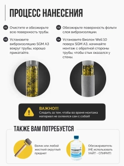 Шумоизоляция для труб набор SGM PREMIUM для всех типов труб. Звукоизоляция сантехники, канализации 110, стояка. Для ванной и кухни