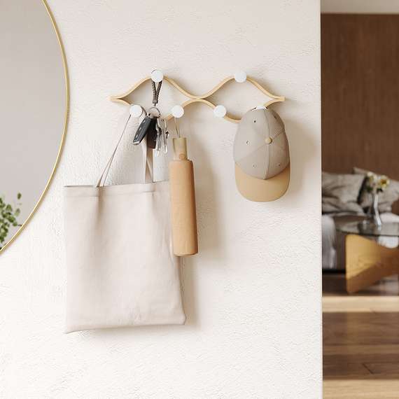 Вешалка настенная montage, 6 крючков, натуральное дерево/белая