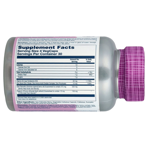 Solaray, Vital Extracts, сереноа и пигеум с цинком, 120 растительных капсул