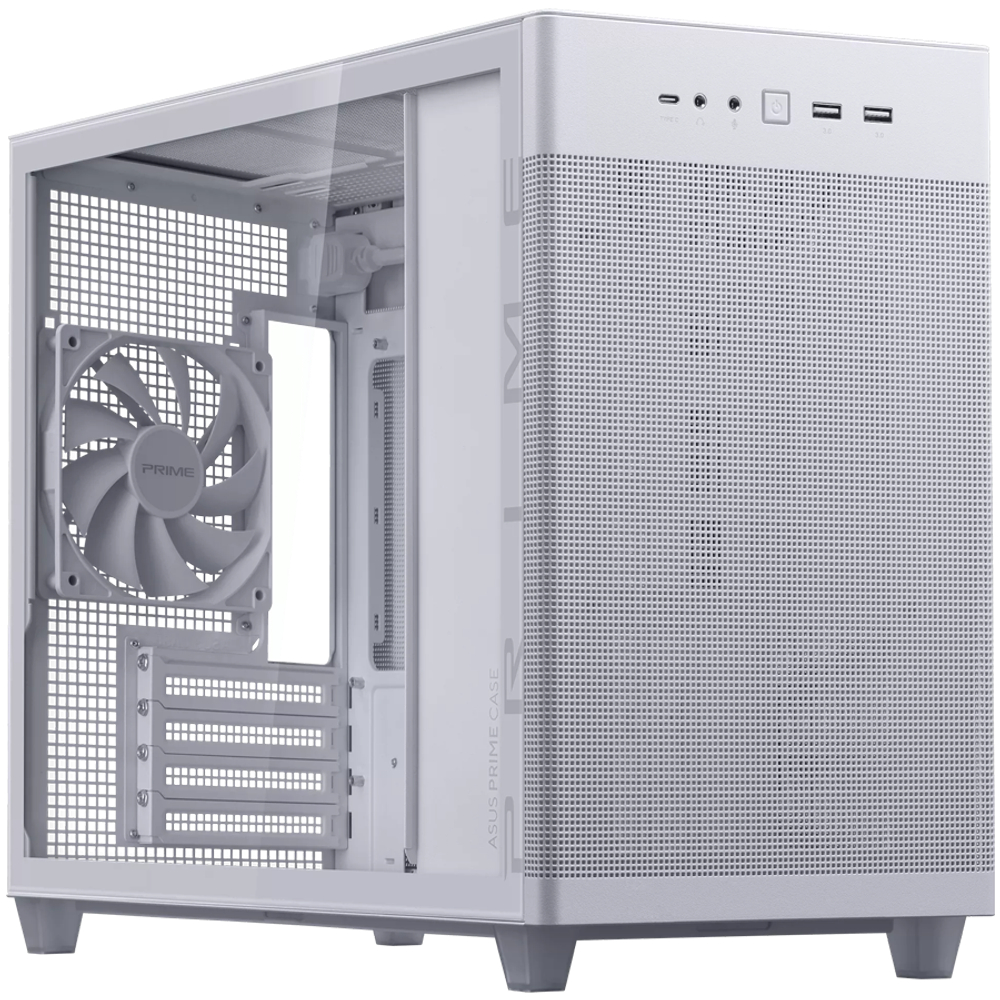 Корпус ASUS Prime AP201 Tempered Glass MicroATX Case White - stylish 33-liter MicroATX case with tool-free side panels, with support for 360 mm coolers, graphics cards up to 338 mm long, and standard ATX PSUs