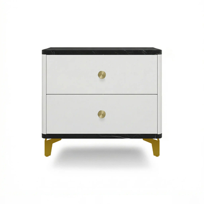 Тумба прикроватная на ножках с ящиками ROYAL 5303 эко (Мрамор Неро-Золото-р.золото)