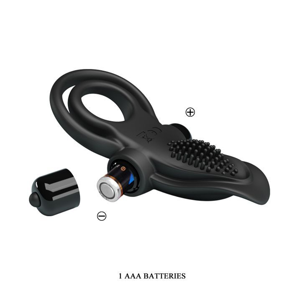 Черное силиконовое эрекционное кольцо с вибрацией и подхватом мошонки (Цвет: черный)