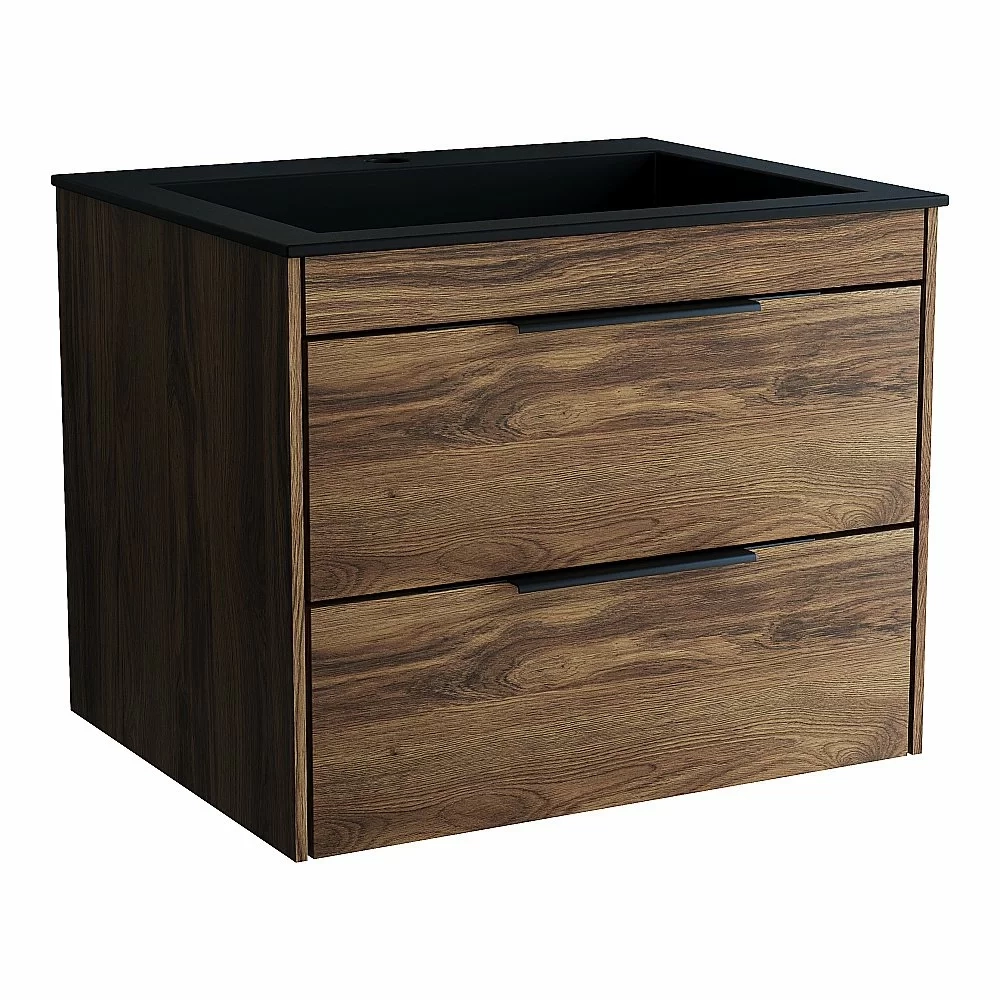 Тумба с раковиной Vincea Chiara 2D 60 VMC-2C2600CO/VCB-13600B тёмный дуб/раковина черная