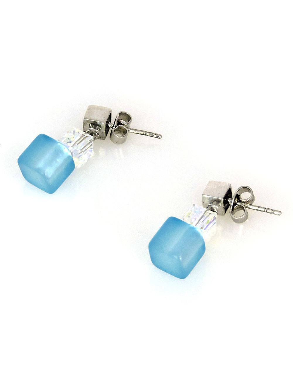 4738/21-2000 Coeur de Lion cерьги-пуссеты Aqua из голубого поляриса и кристаллов Сваровски.