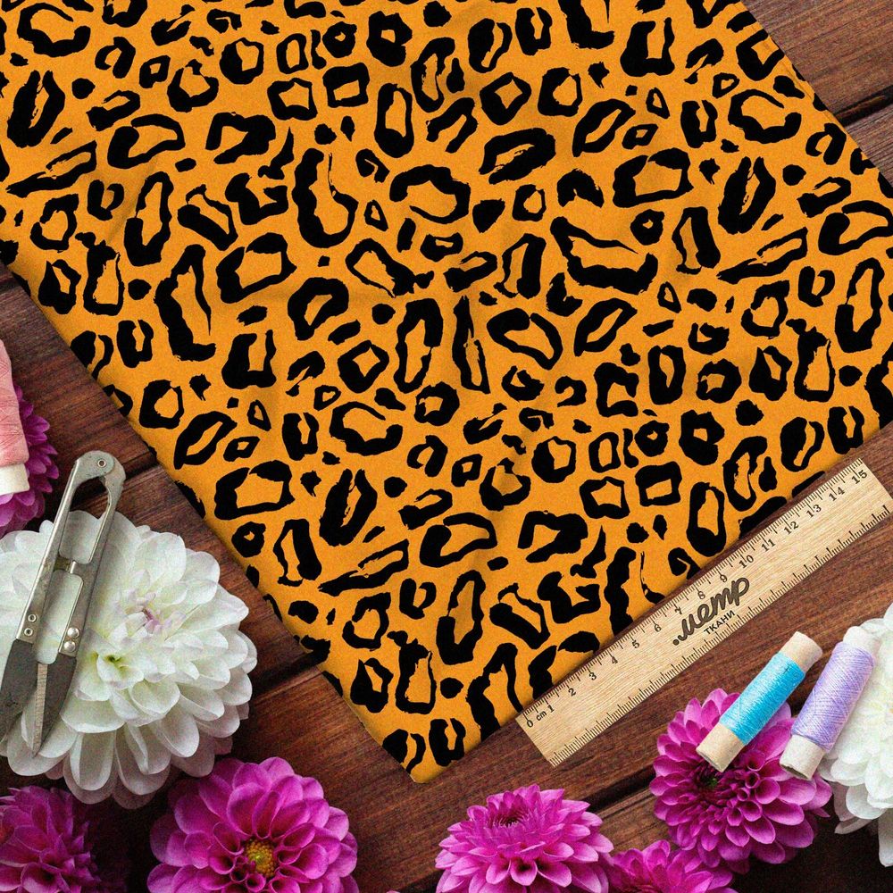 Ткань оксфорд 210 оранжевый леопардный принт