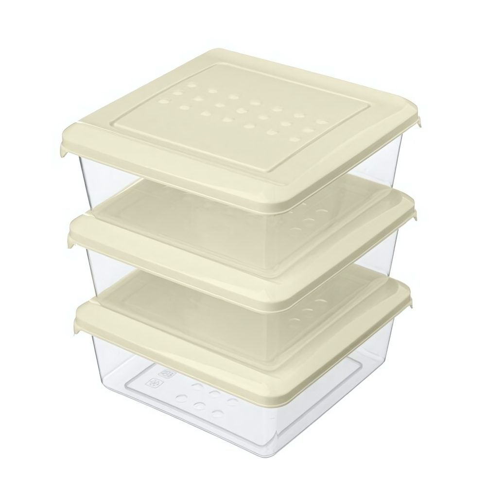 Комплект контейнеров для продуктов "Asti" квадратных 0,5л х 3 шт. (светло-бежевый)