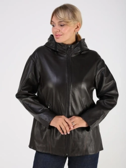Кожаная куртка демисезонная с капюшоном оверсайз
