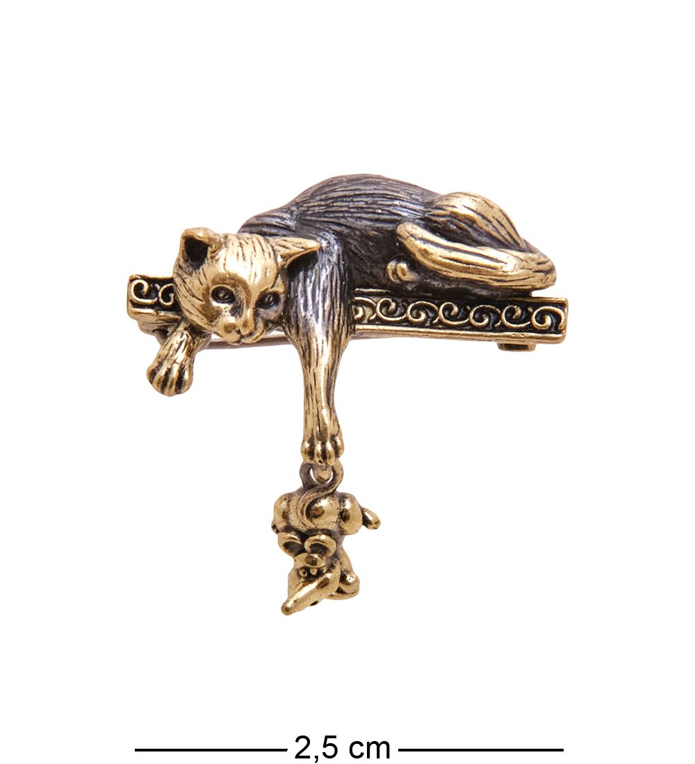 AM-3472 Брошь «Кошка с мышкой» (латунь)