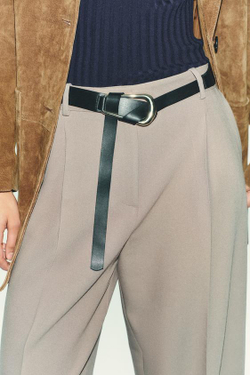 ZARA БРЮКИ ПРЯМОГО КРОЯ С ЗАЩИПАМИ И РЕМНЕМ, СЕРО-БЕЖЕВЫЙ