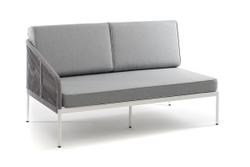 "Канны" правый модуль плетеный из роупа, каркас алюминий белый муар, роуп светло-серый круглый, ткань светло-серая