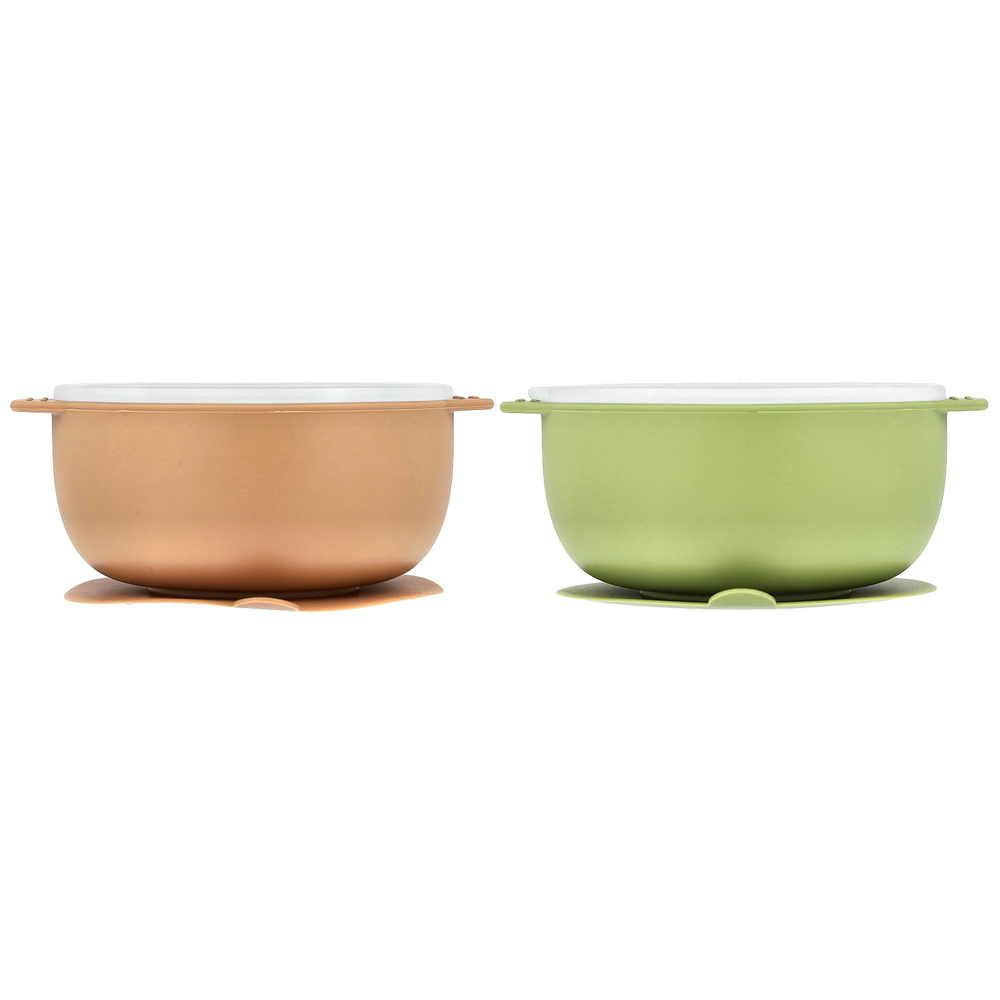 KeaBabies, силиконовые миски для кормления, с сосками и крышками PrepGrip™, для детей 6–36 месяцев, пустынный, 2 шт. в упаковке