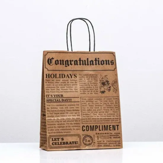 Пакет крафт "Газета" коричневая, 25 х 10 х 32 см