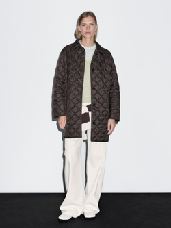 Massimo Dutti Удлиненная легкая стеганая куртка, коричневый