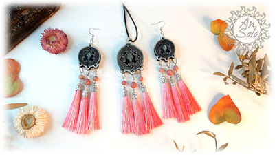 Комплект украшений "Ножницы" с родонитом