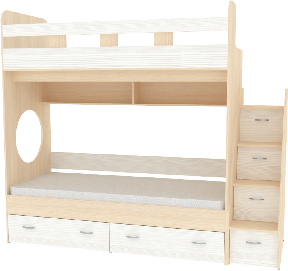 Двухъярусная кровать КарИВи Юниор 1 80x160  Дуб Молочный Белое Дерево