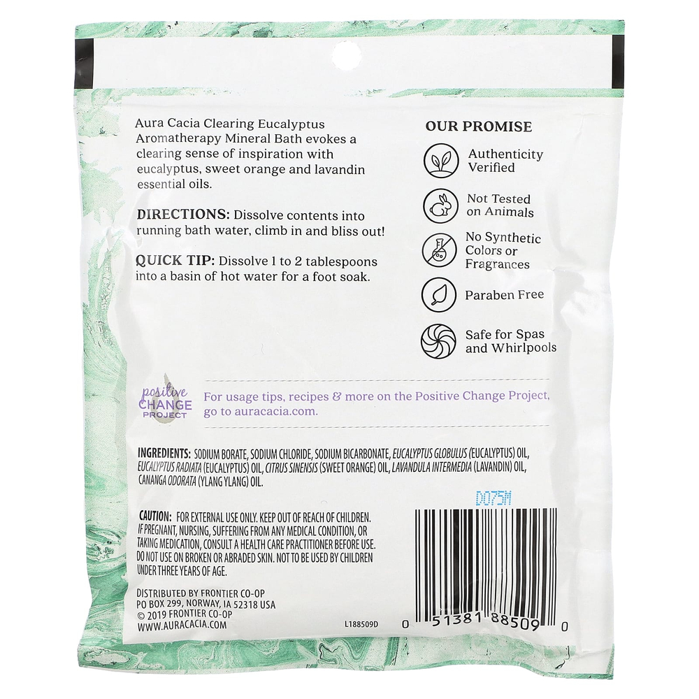 Aura Cacia, Минеральная ванна для ароматерапии, очищающий эвкалипт, 70,9 г (2,5 унции)