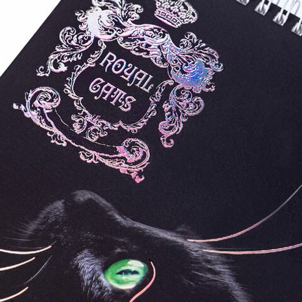 Блокнот А5 (146х215 мм), 80 л., гребень, клетка, ламинация, 3D фольга, HATBER, "Royal Cats", 80Б5лофВ1гр