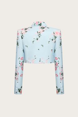 Укороченный жакет из голубого поплина с цветочным принтом