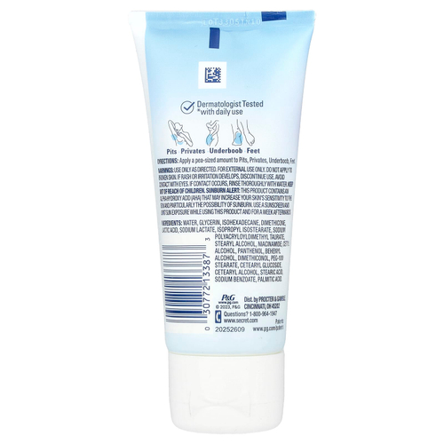 Secret, Дезодорант для всего тела, без алюминия, невидимый крем, без запаха, 85 г (3 унции)