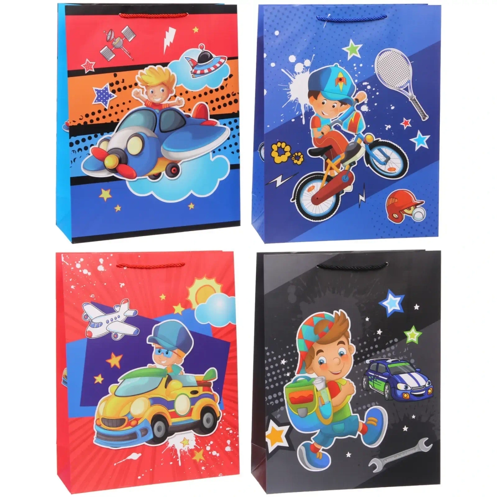 Пакет подарочный «Весёлый транспорт» 31*40*12 см, микс