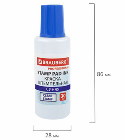 Краска штемпельная BRAUBERG PROFESSIONAL, clear stamp, синяя, 30 мл, на водной основе, 227981