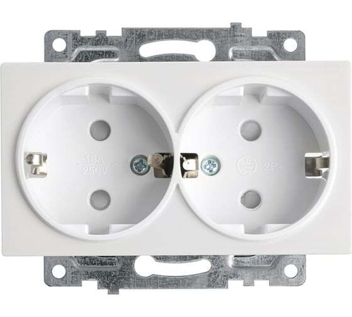 STEKKER Катрин Розетка мех. СУ 2 мест.16А земля с защитной шторкой белый GLS16-7114-01 39574