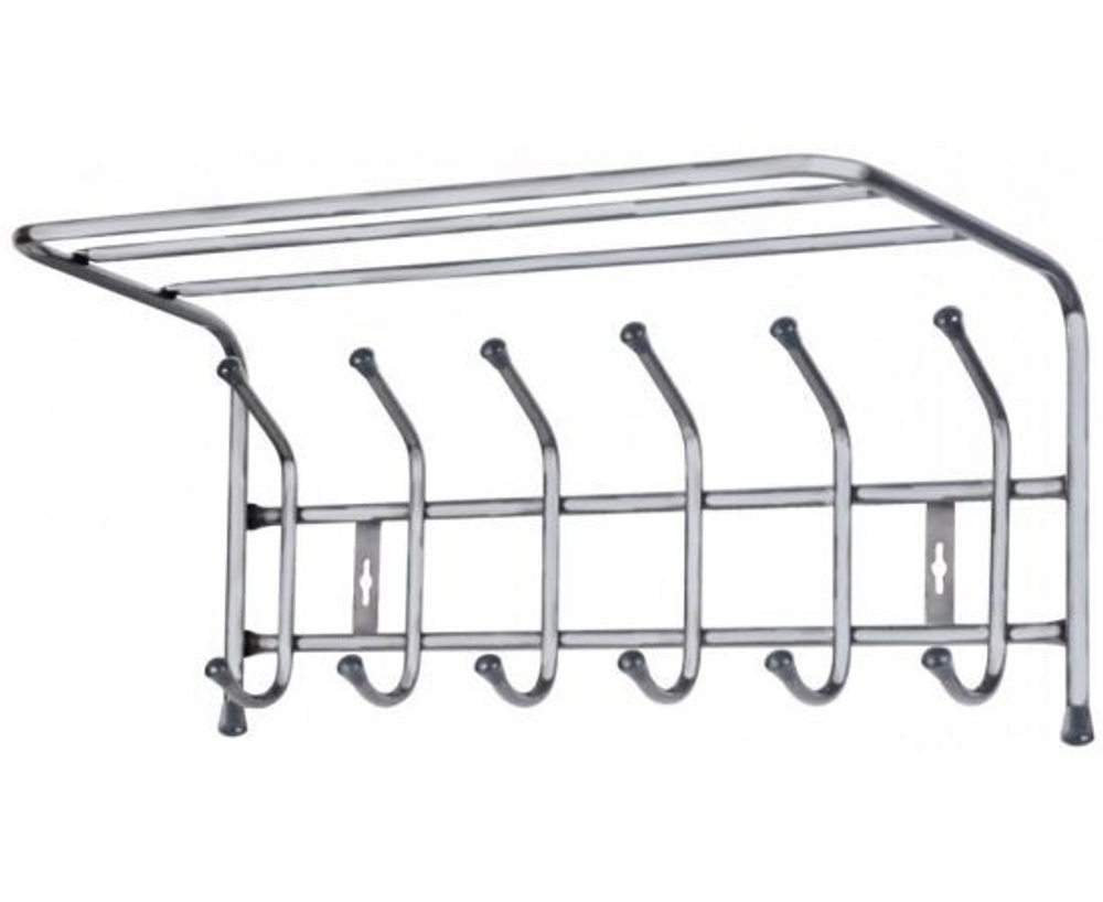 Вешалка настенная 6 крючков с полкой Д60хШ27хВ24см металл, матовый серый ВП6/МС Nika