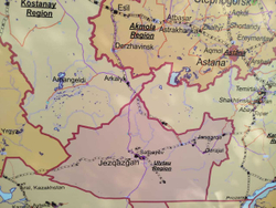"The Republic of Kazakhstan", с 17 областями + 3 обл. города, Размер 150*250 см. 2024 г. англ.яз