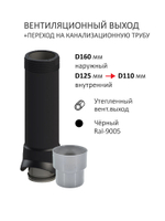 Вент. выход утепленный c колпаком D160 высотой Н-700 с переходом D110, для кровельного профнастила 20мм