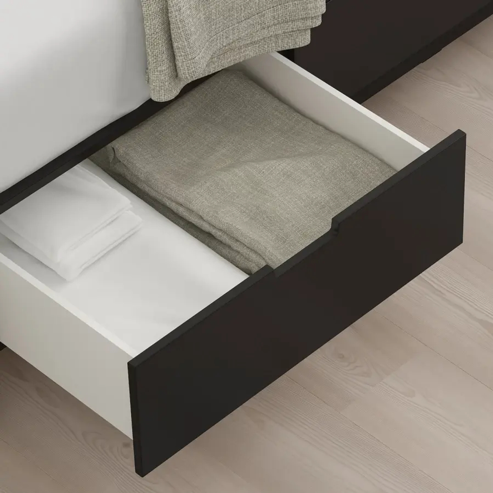 Каркас кровати с местом для хранения и матрасом - IKEA NORDLI, 200х90 см, матрас жесткий, черный, НОРДЛИ ИКЕА