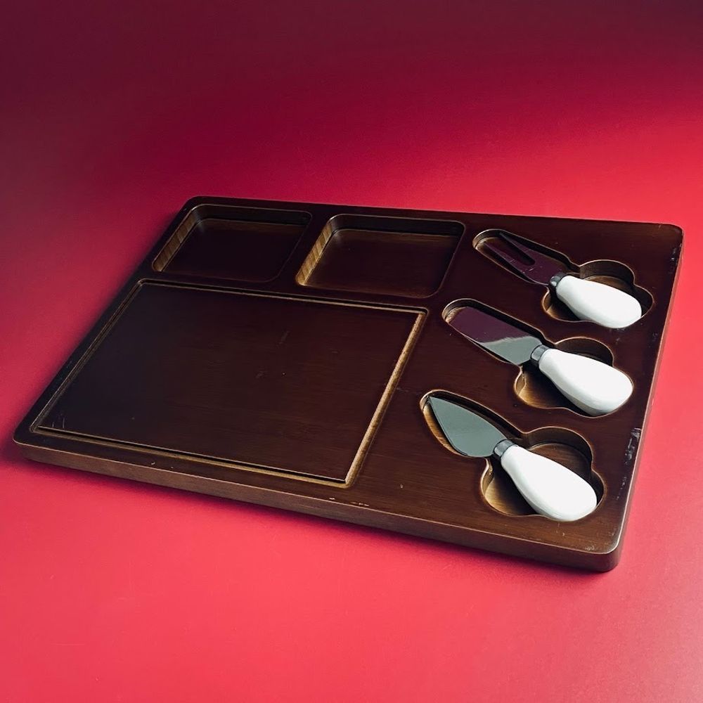 Lenardi 235-066 Сервировочная доска с приборами для сыра 38*26см TROPICAL в под.уп.(х12) Бамбук