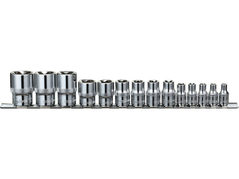 910614 Набор головок торцевых 1/4", 3/8", 1/2"DR на держателе, внешний TORX®, E4-E24, 14 предметов