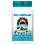 Source Naturals, Wellness, витамин D3, 50 мкг (2000 МЕ), 200 мягких таблеток