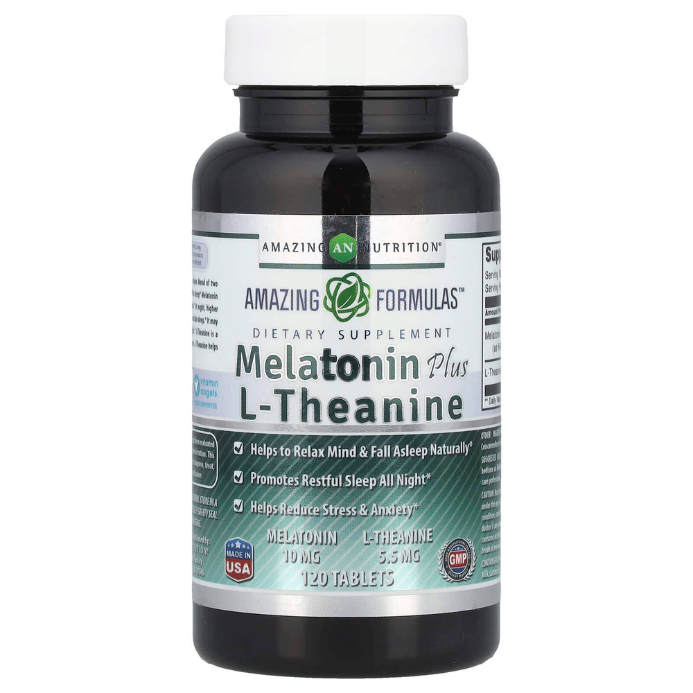 Amazing Nutrition, Мелатонин с L-теанином, 10 мг, 120 таблеток