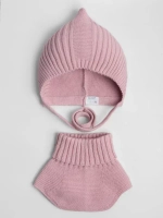 Чепчик и снуд детский на осень пудровый