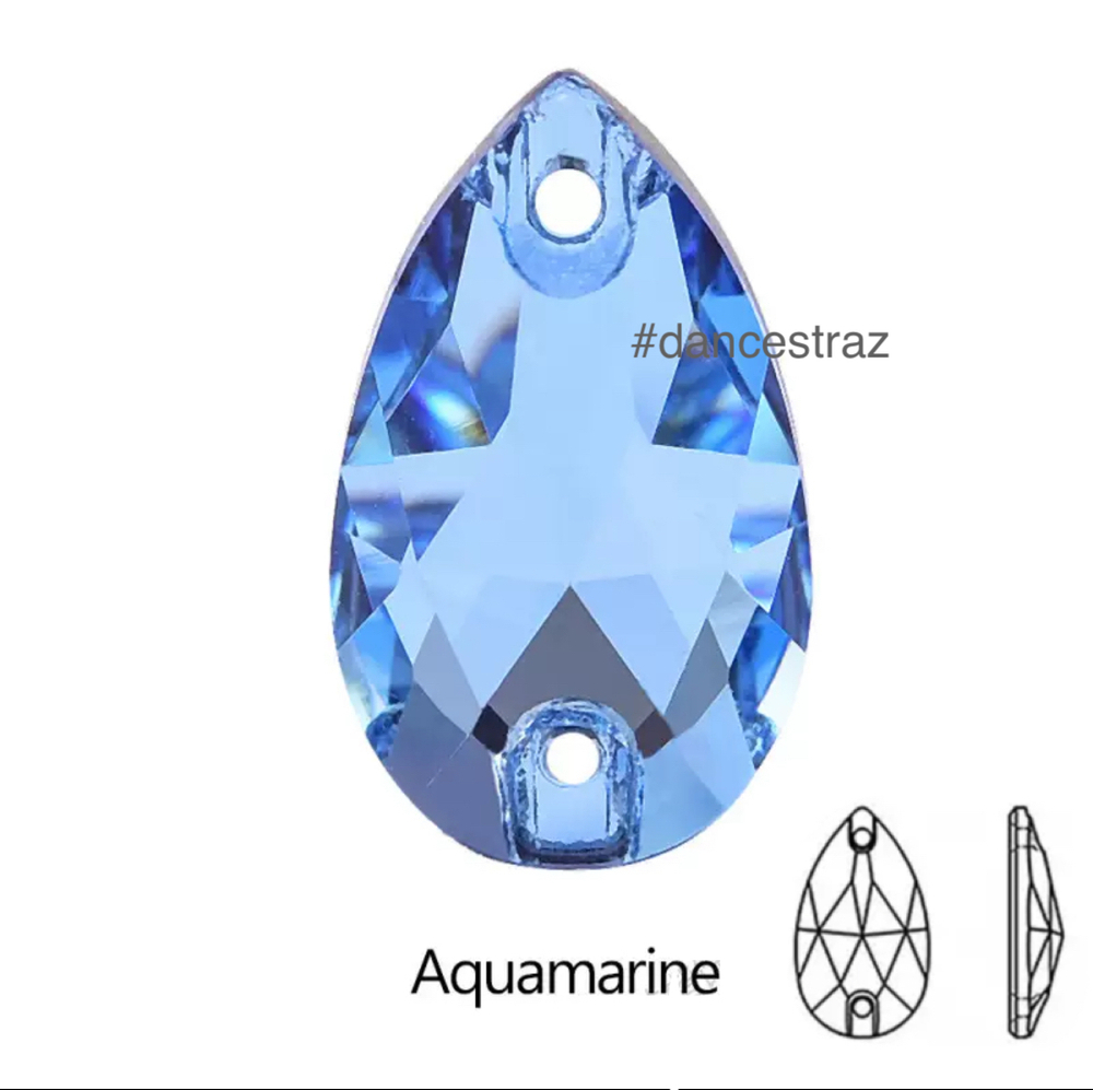 Стразы пришивные, Teardrop, Aquamarine, 202, 16*25mm, (36 ea/pkg), 5A+, (F2)