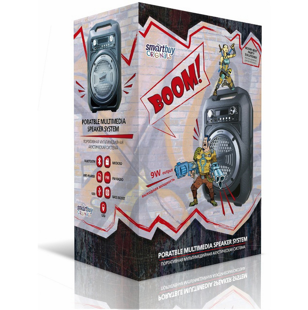 Колонка Smartbuy BOOM!, Bluetooth, 9 Ватт, MP3-плеер, FM-радио