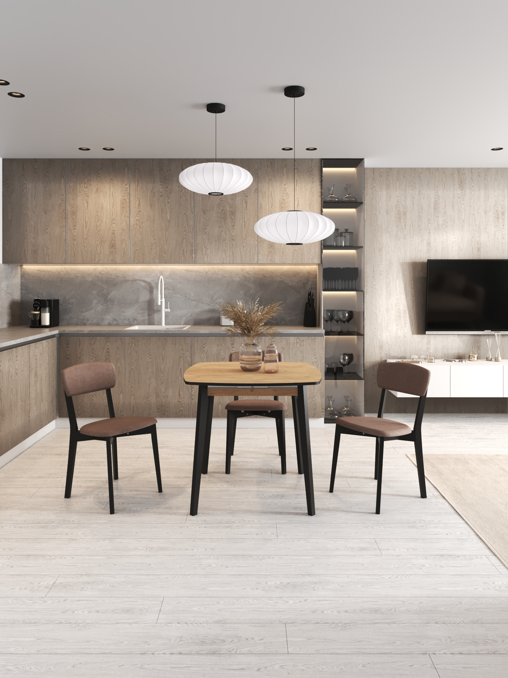 Стулья DAFNA 3 черное дерево 231, 2 шт, для кухни мягкие, обеденные, в гостиную