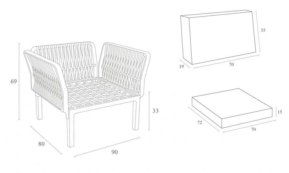 Кресло пластиковое с подушками Siesta Contract Portofino Lounge, темно-серый, темно-серый
