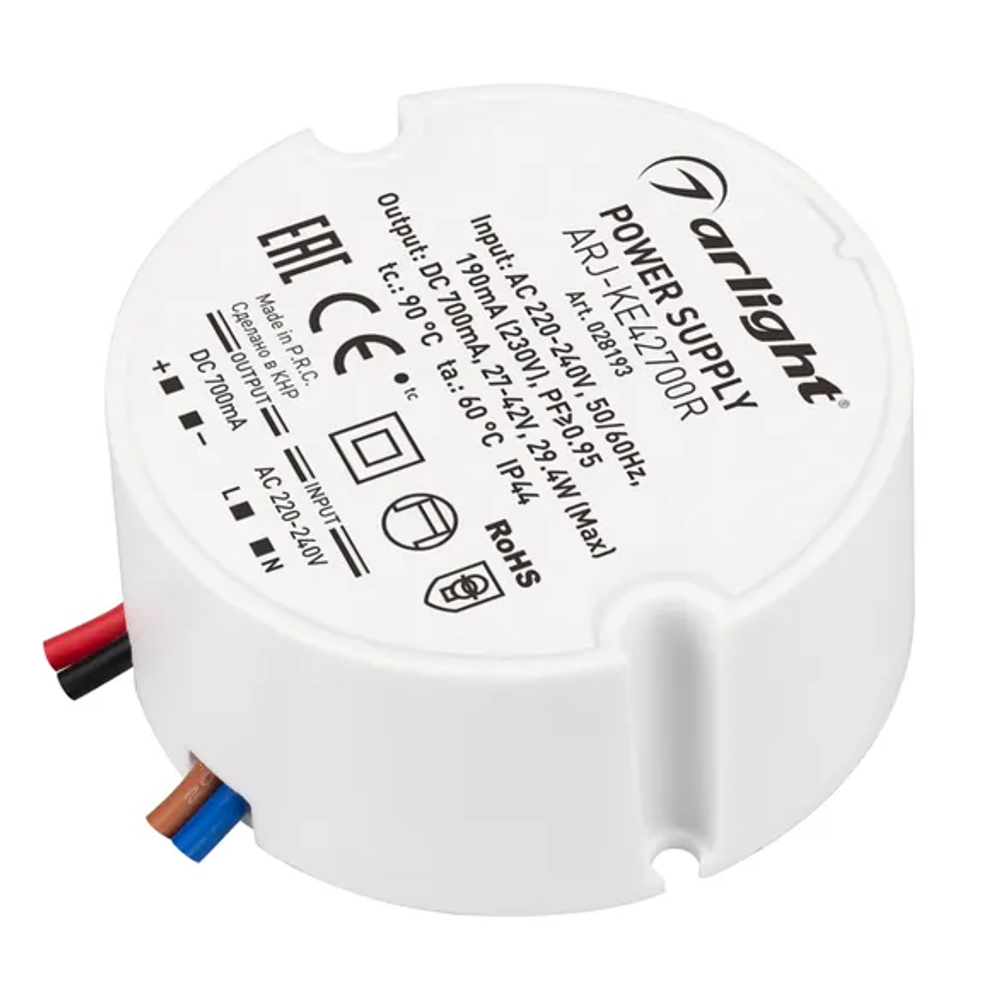 Блок питания ARJ-KE42700R (29W, 700mA, PFC) (Arlight, IP44 Пластик, 5 лет) 028193