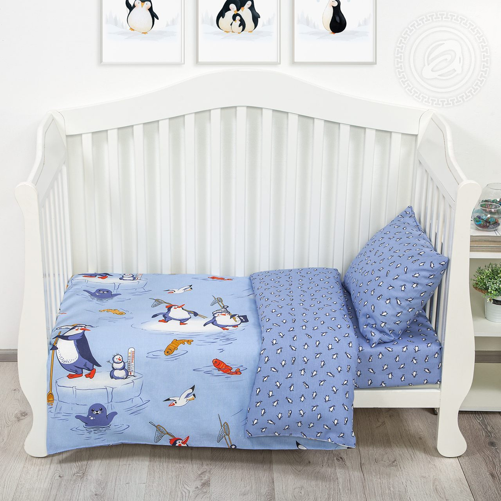 Детское постельное белье в кроватку бязь Пингвиния 130 АРТПОСТЕЛЬка